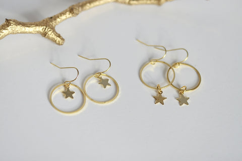 Delicate Moon & Star Earrings | Celestial - Kaiko Studio