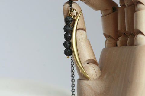 Crescent Moon and Lava Necklace | Aromatherapy Jewellery - Kaiko Studio