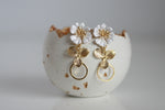 White Enamel Flower & Gold Circle Earrings | Wedding Jewellery
