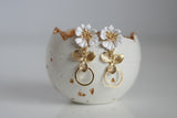 White Enamel Flower & Gold Circle Earrings | Wedding Jewellery