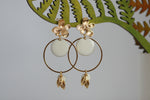 White Enamel Disc & Gold Flower Earrings | Wedding Jewellery