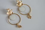 White Enamel Disc & Gold Flower Earrings | Wedding Jewellery