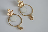 White Enamel Disc & Gold Flower Earrings | Wedding Jewellery