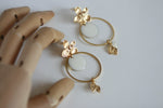 White Enamel Disc & Gold Flower Earrings | Wedding Jewellery