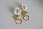 White Enamel Flower & Gold Circle Earrings | Wedding Jewellery