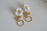 White Enamel Flower & Gold Circle Earrings | Wedding Jewellery