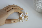 White Enamel Flower & Gold Circle Earrings | Wedding Jewellery