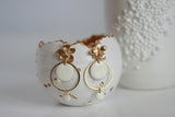 White Enamel Disc & Gold Flower Earrings | Wedding Jewellery