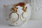 White Enamel Disc & Gold Flower Earrings | Wedding Jewellery