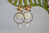 White Enamel Disc & Gold Flower Earrings | Wedding Jewellery