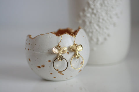 Delicate Gold Flower & Circle Earrings | Wedding Jewellery