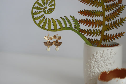 Gold Flower & White Enamel Disc Earrings | Wedding Jewellery