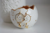 White Enamel Flower & Gold Leaf Earrings | Wedding Jewellery