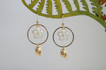 White Enamel Flower & Gold Leaf Earrings | Wedding Jewellery