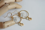 White Enamel Flower & Gold Leaf Earrings | Wedding Jewellery