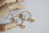 White Enamel Flower & Gold Leaf Earrings | Wedding Jewellery