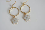 White Enamel Flower & Gold Circle Earrings | Wedding Jewellery