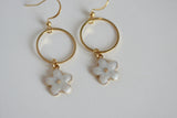 White Enamel Flower & Gold Circle Earrings | Wedding Jewellery