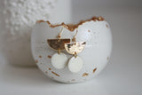 White Enamel Disc & Gold Semi Circle Earrings | Wedding Jewellery