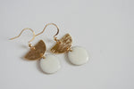 White Enamel Disc & Gold Semi Circle Earrings | Wedding Jewellery
