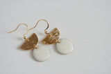 White Enamel Disc & Gold Semi Circle Earrings | Wedding Jewellery