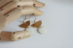 White Enamel Disc & Gold Semi Circle Earrings | Wedding Jewellery