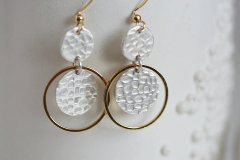 Silver & Gold Circle Earrings | Silver Plated