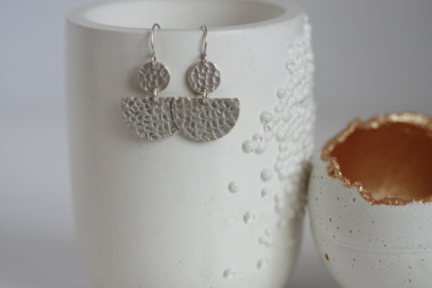 Hammered Silver Moon Earrings | Silver Plated