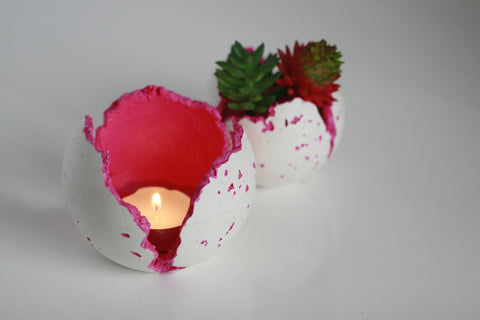 White Concrete & Bright Pink Sphere | Candleholder