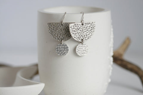 Large Hammered Moon Earrings | Silver Plated