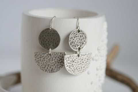 Large Hammered Moon Earrings | Silver Plated