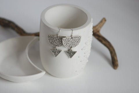 Large Hammered Boho Earrings | Silver Plated