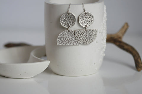 Large Hammered Moon Earrings | Silver Plated