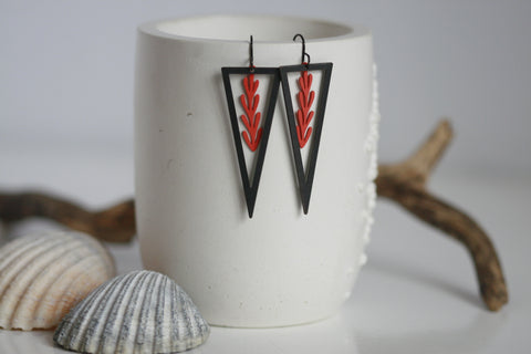 Coral & Black Triangle Earrings | Sea