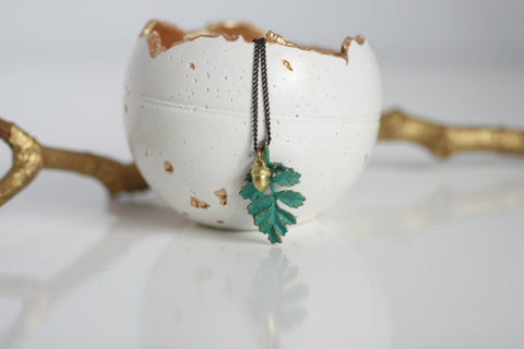 Patina Leaf & Brass Acorn Necklace | Nature Jewellery