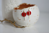 Scarlet Red Enamel Disc & Gold Bar Earrings - Kaiko Studio