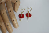 Scarlet Red Enamel Disc & Gold Bar Earrings - Kaiko Studio