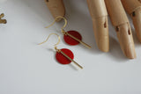 Scarlet Red Enamel Disc & Gold Bar Earrings - Kaiko Studio