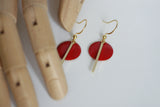 Scarlet Red Enamel Disc & Gold Bar Earrings - Kaiko Studio