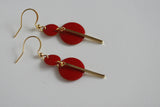Scarlet Red Enamel & Gold Bar Earrings - Kaiko Studio