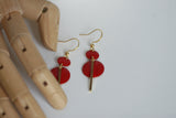 Scarlet Red Enamel & Gold Bar Earrings - Kaiko Studio