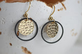 Textured Gold Disc & Black Circle Earrings | Monad - Kaiko Studio