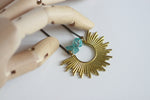 Apatite Crystal and Brass Sunburst Necklace