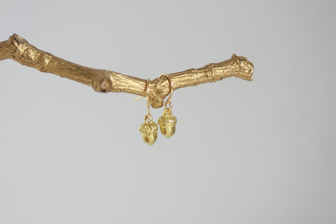 Delicate Acorn Earrings | Brass