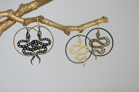 Geometric Brass Snake Earrings | Circle