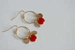 Delicate Red Berry & Gold Leaf Earrings