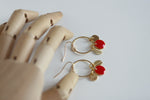 Delicate Red Berry & Gold Leaf Earrings