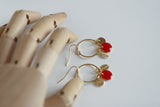 Delicate Red Berry & Gold Leaf Earrings