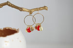 Delicate Red Berry & Gold Leaf Earrings