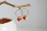 Delicate Red Berry & Gold Leaf Earrings